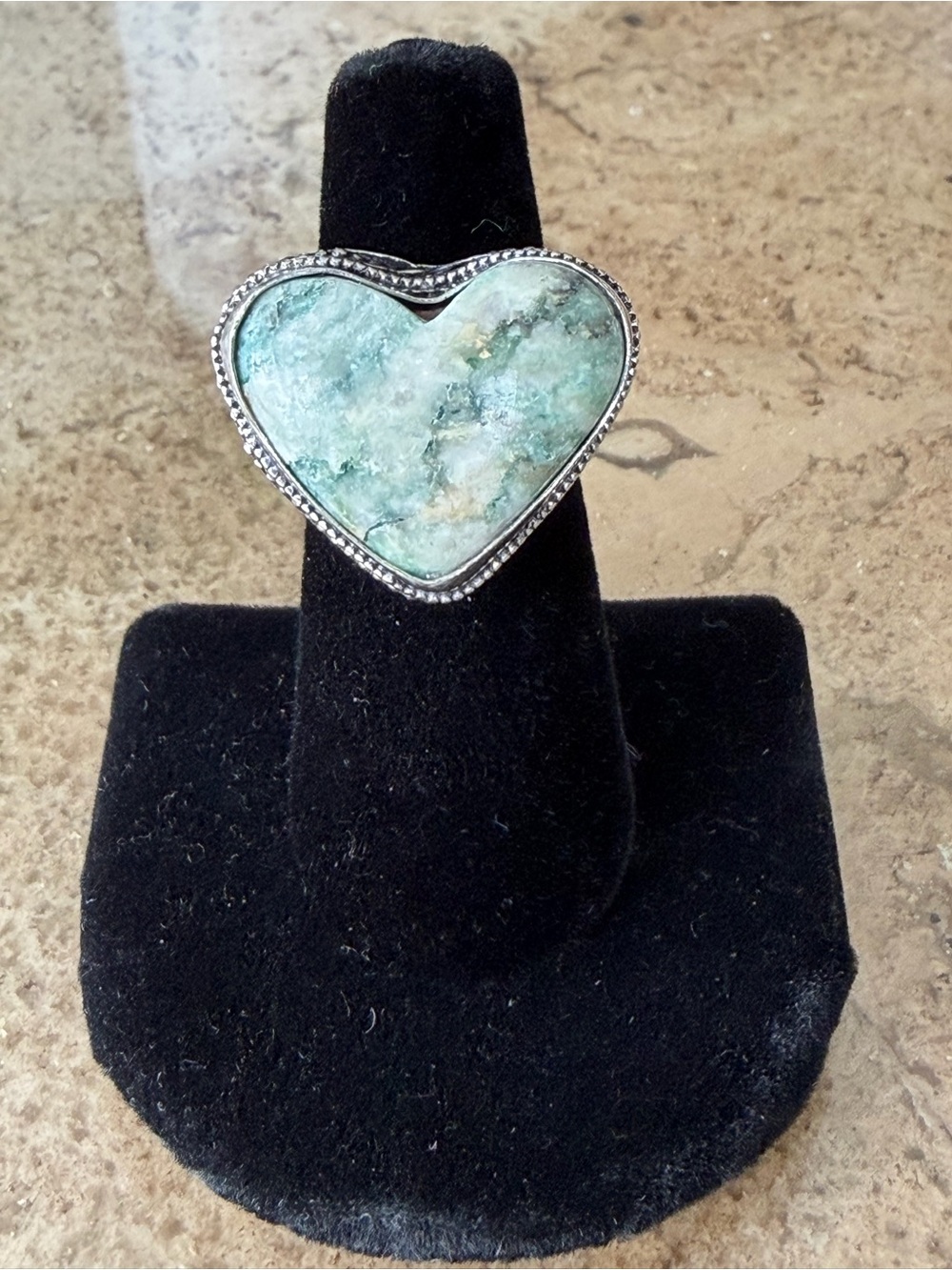 Heart-Shaped Caribbean Calcite Stone Statement Ring_925 Stamp_Size 7
